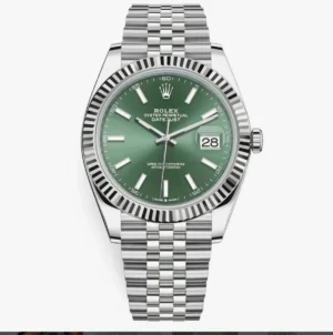 rolex date just 41 mint green dial & jubli chain automatic mens watch