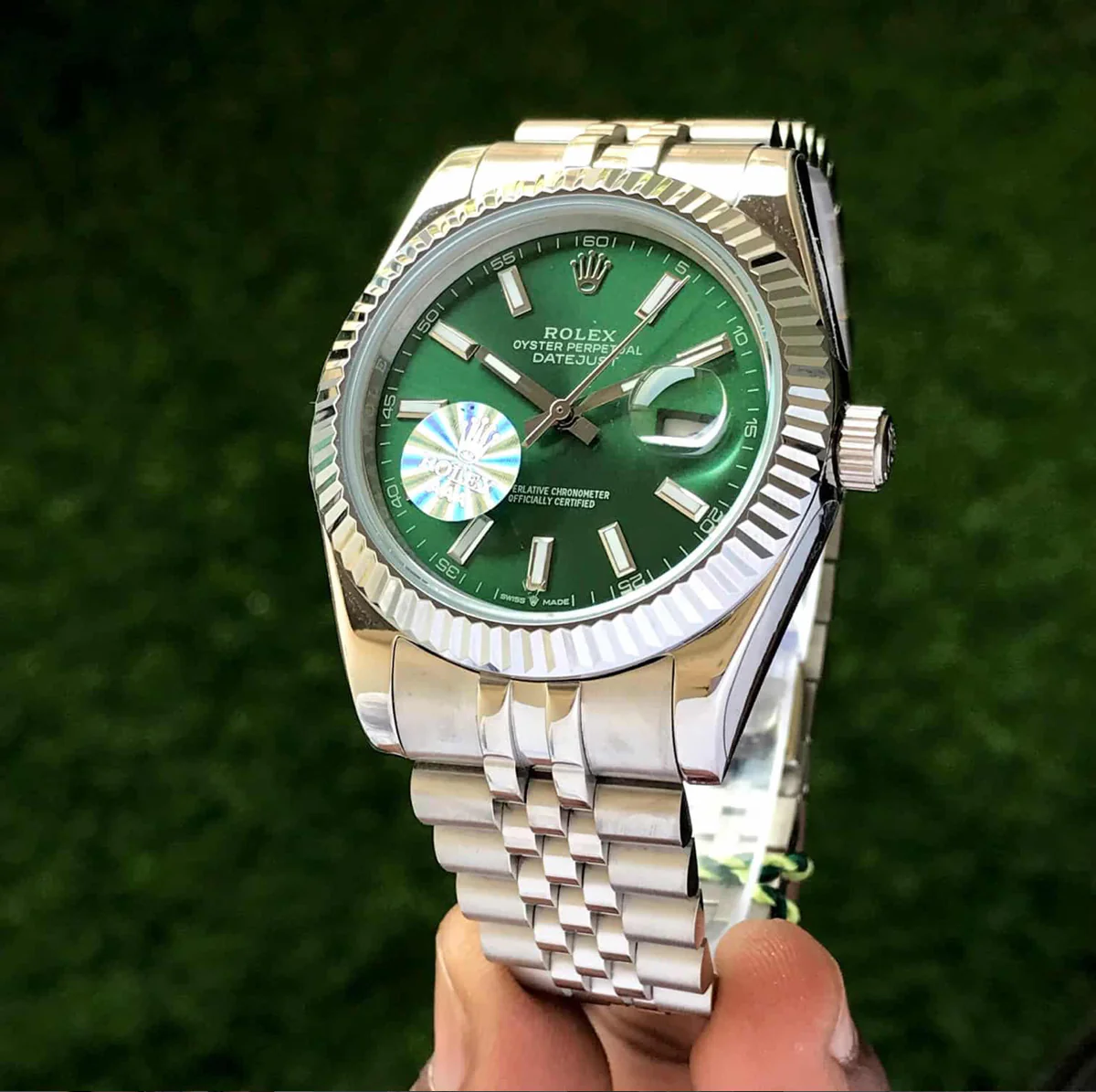 rolex date just 41 mint green dial & jubli chain automatic mens watch rolex date just 41 mint green dial & jubli chain automatic mens watch